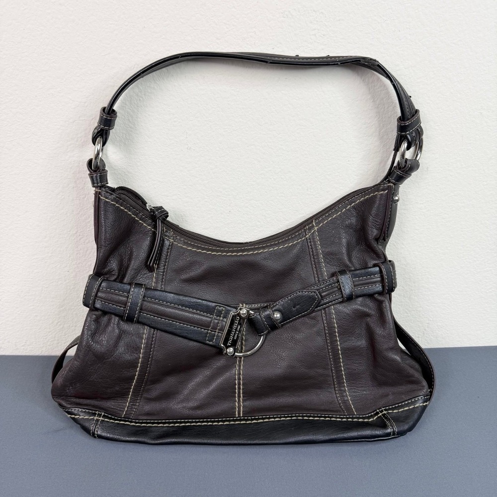 Tignanello Two Tone Brown & Black Leather Hand Bag Purse Y2K